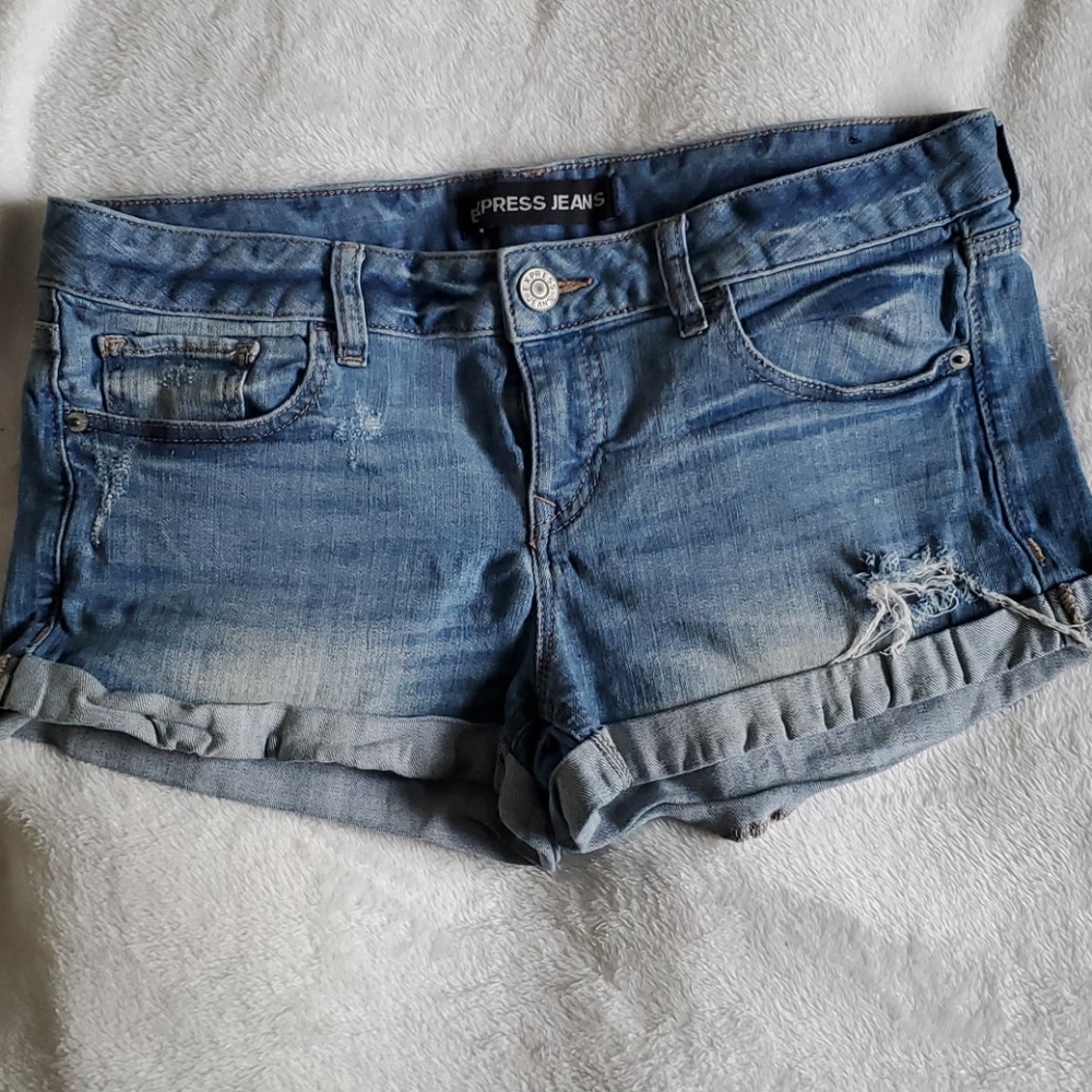 Express Blue Denim Cuffed Shorts